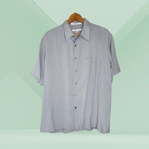 Grey 100% Silk Mens Large Short Sleeve Button-up - Perry Ellis